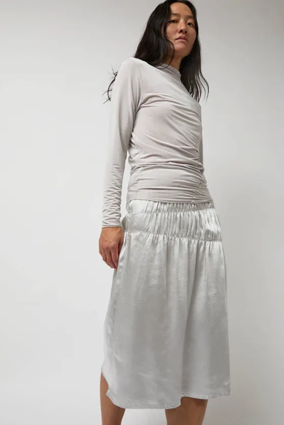 Satin Gather Long Skirt in Grey^No.6 Store Online