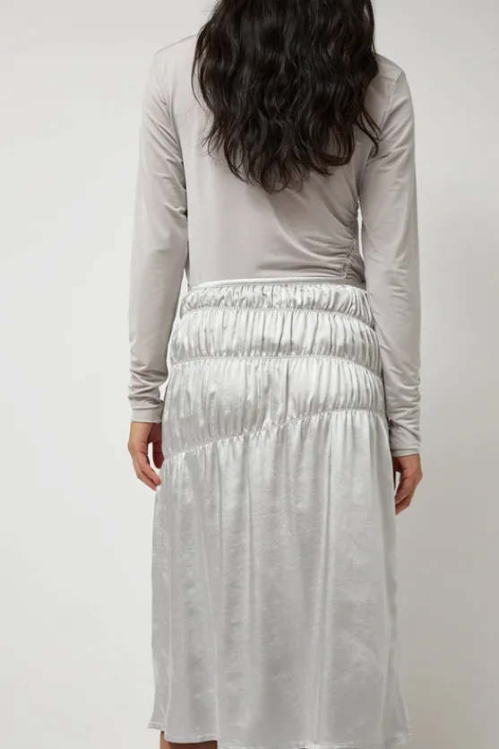 Satin Gather Long Skirt in Grey^No.6 Store Online