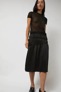 Satin Gather Long Skirt in Black^No.6 Store Hot