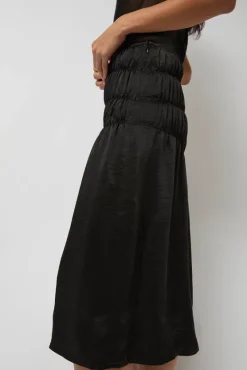 Satin Gather Long Skirt in Black^No.6 Store Hot