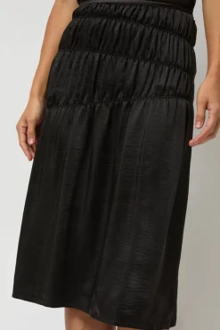 Satin Gather Long Skirt in Black^No.6 Store Hot
