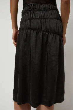 Satin Gather Long Skirt in Black^No.6 Store Hot