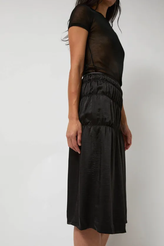 Satin Gather Long Skirt in Black^No.6 Store Hot