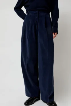Thin Corduroy Wide Leg Pants in Navy^No.6 Store Clearance