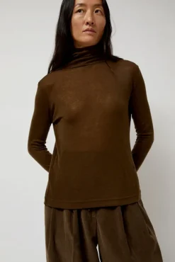 Thin Ribbed Roll Neck Top in Brown^No.6 Store Sale