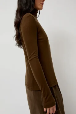Thin Ribbed Roll Neck Top in Brown^No.6 Store Sale