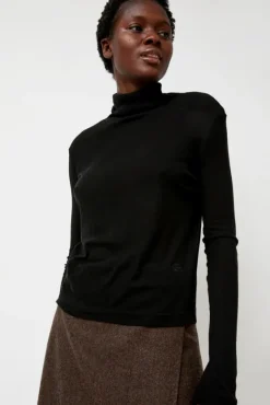 Thin Ribbed Roll Neck Top in Black^No.6 Store Outlet