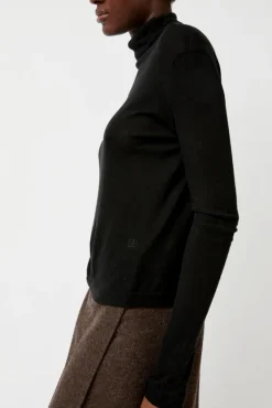 Thin Ribbed Roll Neck Top in Black^No.6 Store Outlet