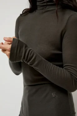 Thin Ribbed Roll Neck Top in Dark Gray^No.6 Store Clearance