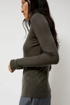 Thin Ribbed Roll Neck Top in Dark Gray^No.6 Store Clearance