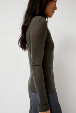 Thin Ribbed Roll Neck Top in Dark Gray^No.6 Store Clearance