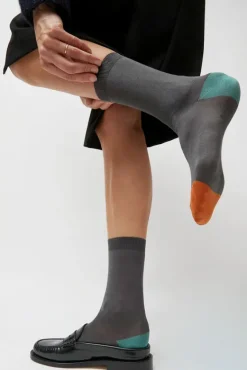 Tricolor Cotton Socks in Charcoal^No.6 Store Outlet