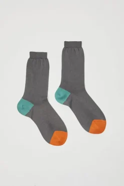 Tricolor Cotton Socks in Charcoal^No.6 Store Outlet