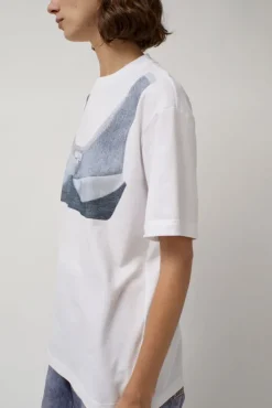T-Shirt with Augmented Denim Top in White^No.6 Store New