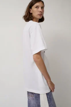T-Shirt with Augmented Denim Top in White^No.6 Store New