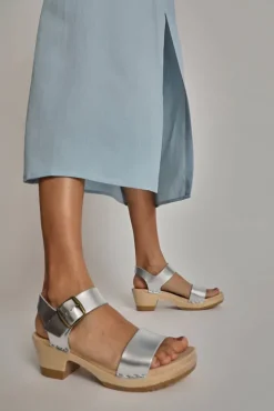 Two Strap Clog on Mid Heel in Silver^No.6 Store New