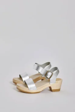 Two Strap Clog on Mid Heel in Silver^No.6 Store New