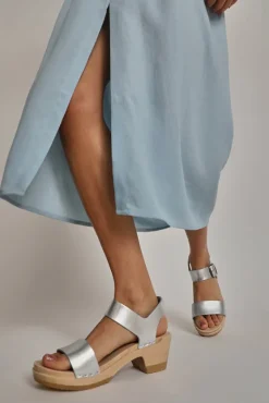 Two Strap Clog on Mid Heel in Silver^No.6 Store New