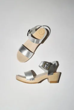 Two Strap Clog on Mid Heel in Silver^No.6 Store New