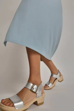 Two Strap Clog on Mid Heel in Silver^No.6 Store New