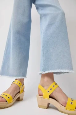 Two Strap Clog on Mid Heel in Yellow Patent with Eyelets^No.6 Store Hot