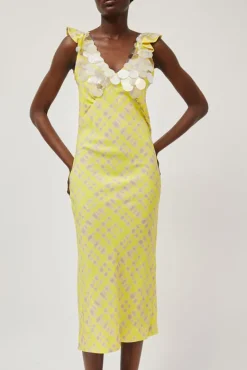 V Neck Sequin Dress in Light Yellow Plaid^No.6 Store Discount