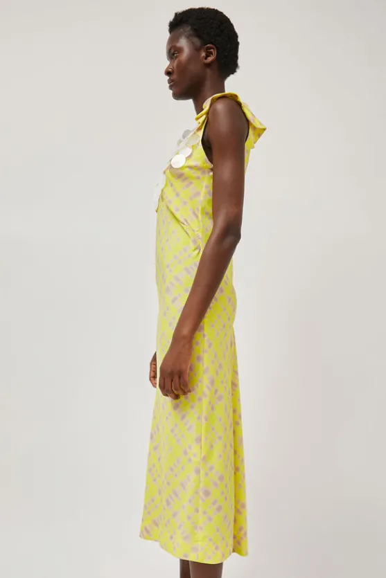 V Neck Sequin Dress in Light Yellow Plaid^No.6 Store Discount