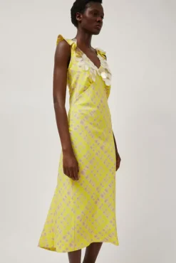 V Neck Sequin Dress in Light Yellow Plaid^No.6 Store Discount