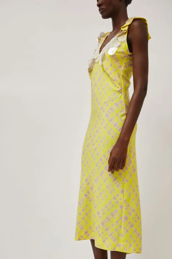 V Neck Sequin Dress in Light Yellow Plaid^No.6 Store Discount