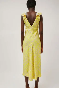 V Neck Sequin Dress in Light Yellow Plaid^No.6 Store Discount