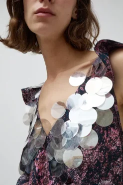 V Neck Sequin Dress in Purple Landscape^No.6 Store Sale