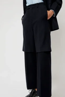 Virgin Wool Layered Trousers in Navy Pinstripe^No.6 Store Online