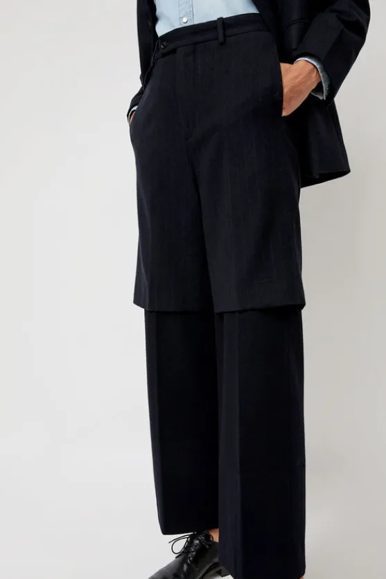 Virgin Wool Layered Trousers in Navy Pinstripe^No.6 Store Online
