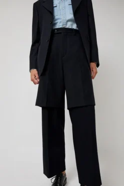 Virgin Wool Layered Trousers in Navy Pinstripe^No.6 Store Online