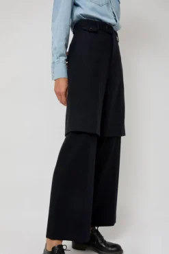 Virgin Wool Layered Trousers in Navy Pinstripe^No.6 Store Online
