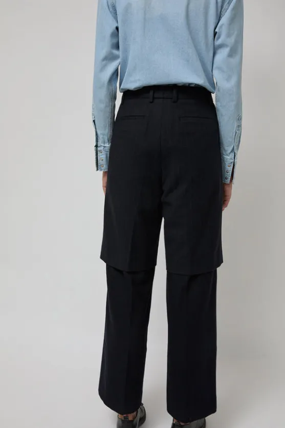 Virgin Wool Layered Trousers in Navy Pinstripe^No.6 Store Online