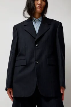 Virgin Wool Oversized Tailored Jacket in Navy Pinstripe^No.6 Store Sale