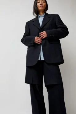 Virgin Wool Oversized Tailored Jacket in Navy Pinstripe^No.6 Store Sale