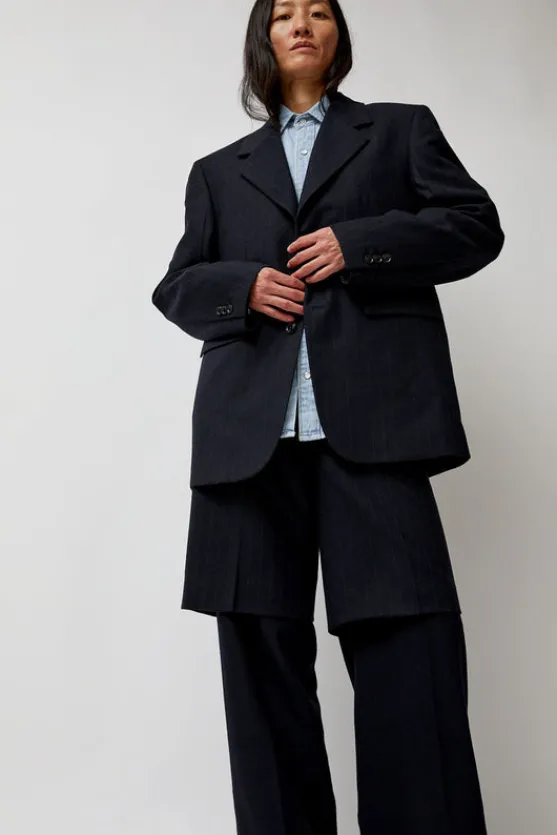 Virgin Wool Oversized Tailored Jacket in Navy Pinstripe^No.6 Store Sale