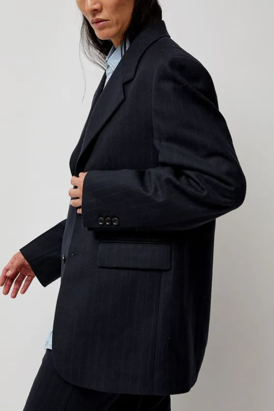 Virgin Wool Oversized Tailored Jacket in Navy Pinstripe^No.6 Store Sale