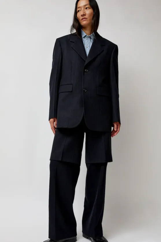 Virgin Wool Oversized Tailored Jacket in Navy Pinstripe^No.6 Store Sale