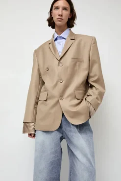 Virgin Wool Single Breasted Blazer in Beige^No.6 Store Clearance