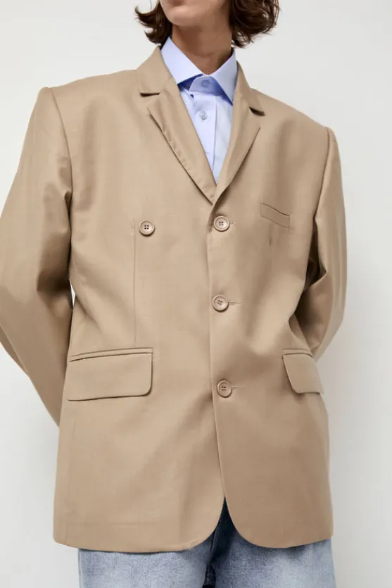 Virgin Wool Single Breasted Blazer in Beige^No.6 Store Clearance