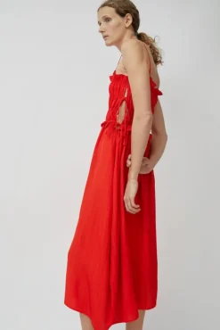 Viscose Gathered Dress in Coral^No.6 Store Outlet