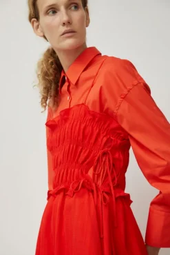 Viscose Gathered Dress in Coral^No.6 Store Outlet