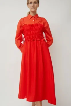 Viscose Gathered Dress in Coral^No.6 Store Outlet