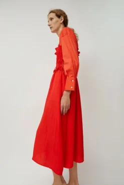 Viscose Gathered Dress in Coral^No.6 Store Outlet