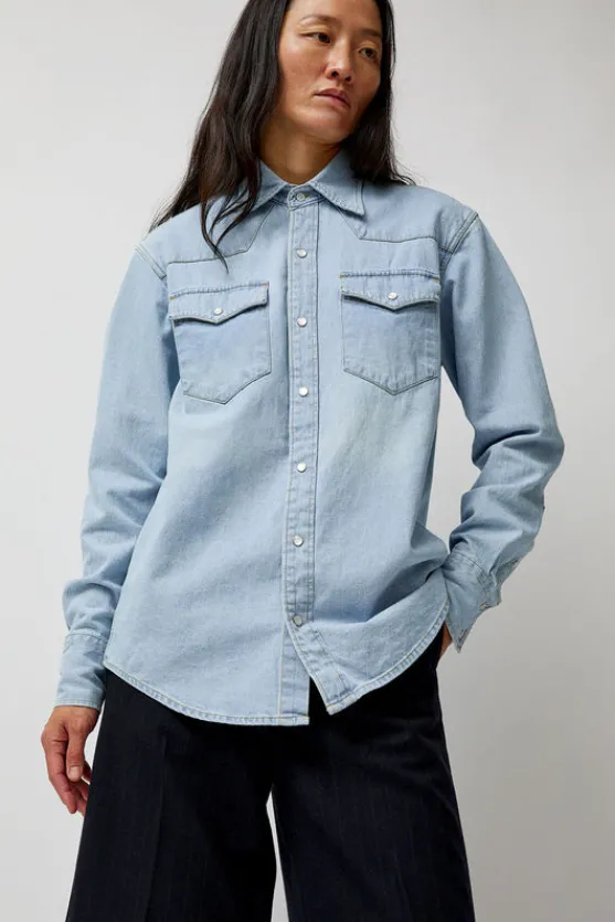 Washed Denim Western Shirt in Washed Light Blue^No.6 Store Hot