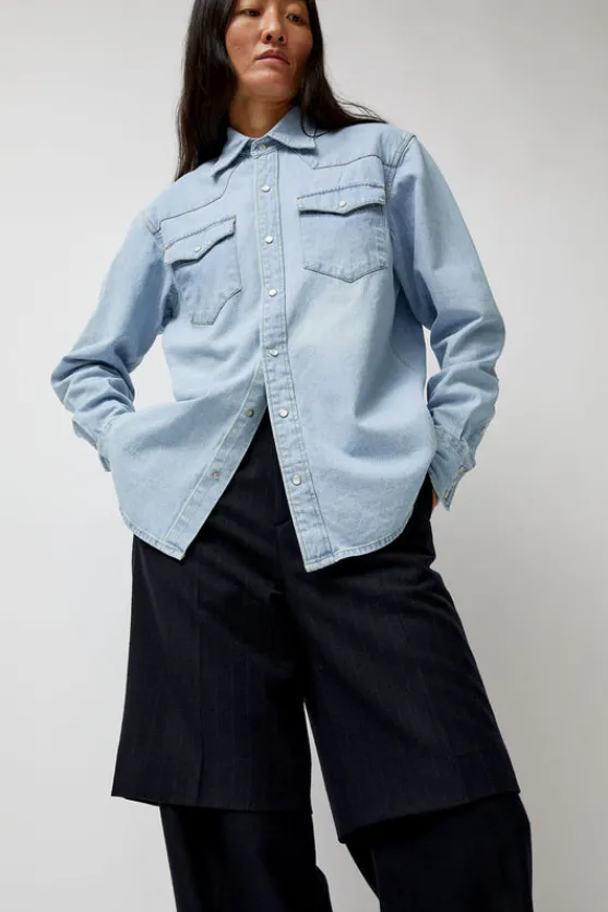 Washed Denim Western Shirt in Washed Light Blue^No.6 Store Hot