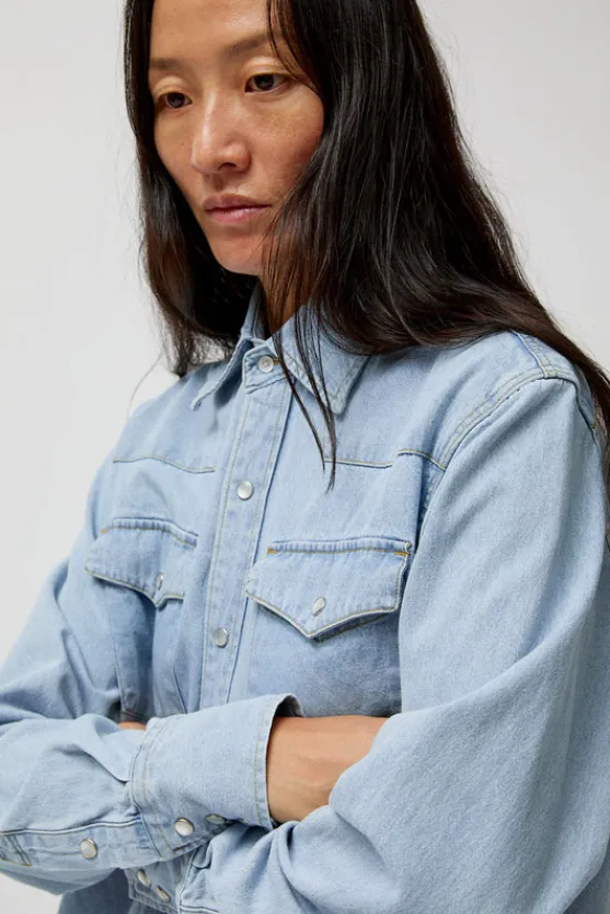 Washed Denim Western Shirt in Washed Light Blue^No.6 Store Hot